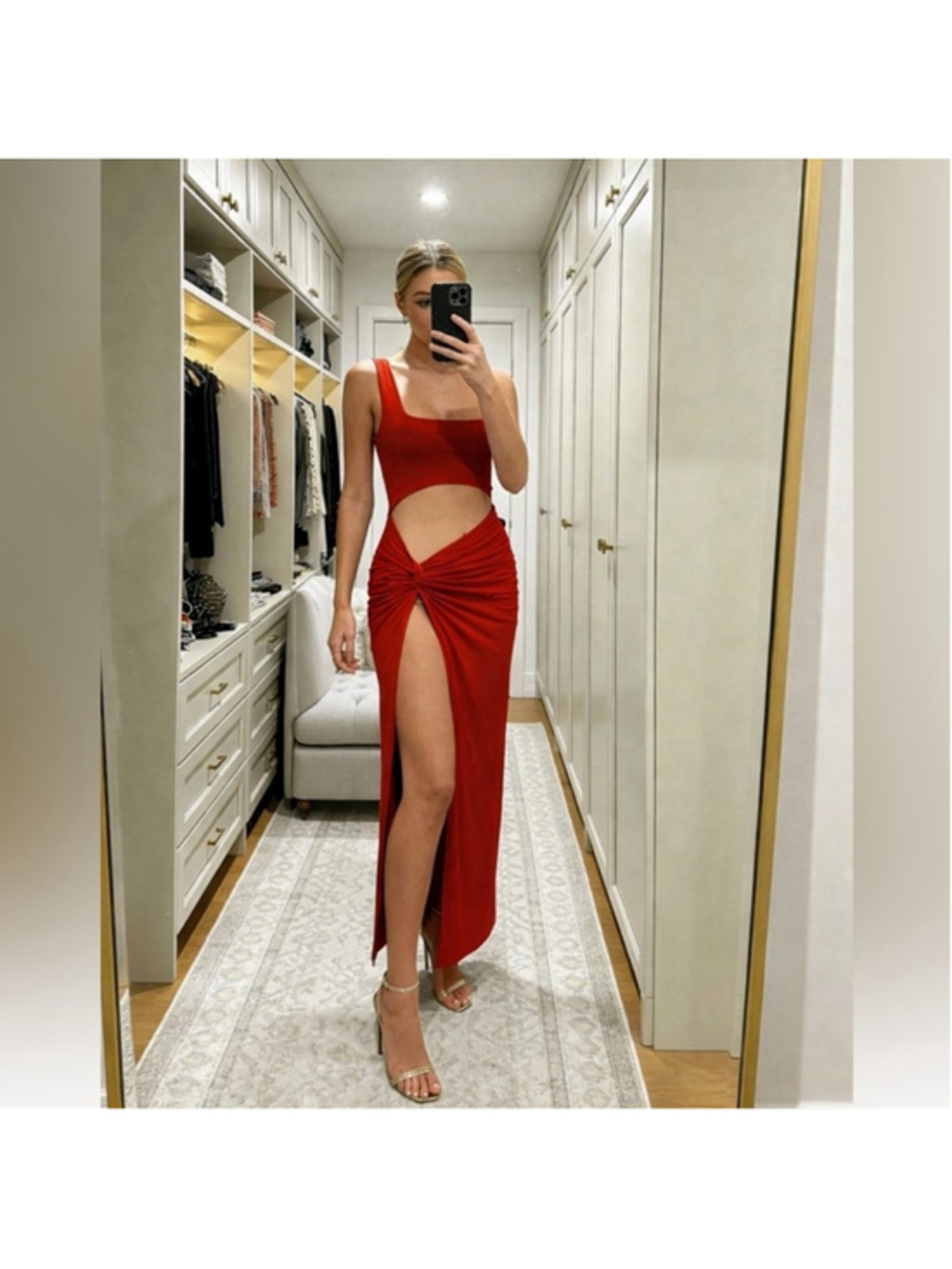 Micas ruched Red Cutout Maxi Dress XS MC7-6